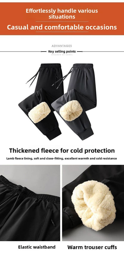 Calça Masculina de Inverno Acolchoada de Algodão para Baixo com Veludo de Cordeiro, Joelheira, À Prova de Vento, Quente, Comprida, para Neve, Negócios, Casual