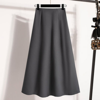 A-Line Mini Skirt High Waist Mid Length Skirts Women's Slimming Black Autumn Elastic Waist Design Solid Color Versatile Skirt