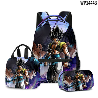 3D Print Dragon Ball Large Capacity Backpack Set Goku Super Saiyan GT Z Lunch Bag Pencil Case for Boys School Travel Picnic 20L