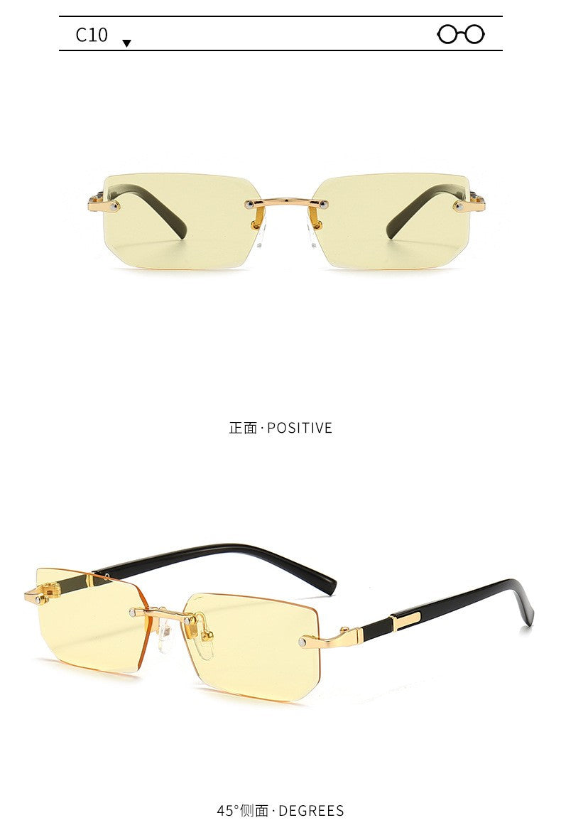 Rimless Sunglasses Rectangle Fashion Popular Women Men Shades Small Square Sun Glasses for Female Male Summer Traveling Oculos