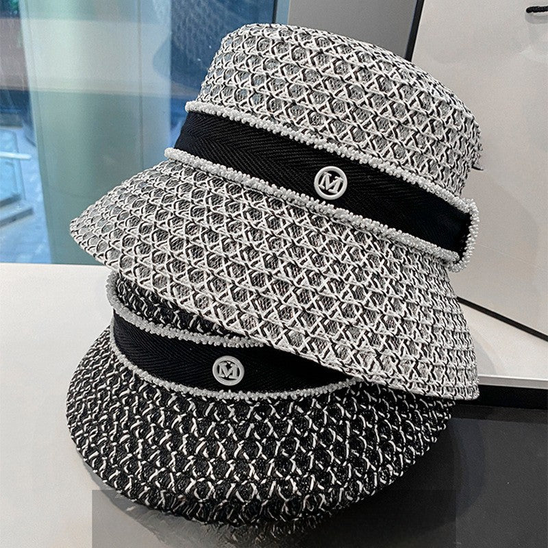 Chapéu de Pescador Vazado Respirável Coreano, Chapéu Tipo Bacia Personalizado, Chapéu Bucket Diamantado da Moda para Passeios de Verão Femininos