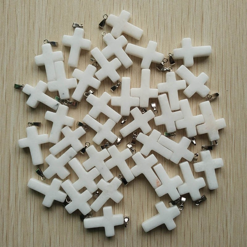 Wholesale 50pcs/lot Fashion Hot Sell Natural Stone Mixed Color Assort Cross Pendants Charms Fit Necklaces Jewelry Making