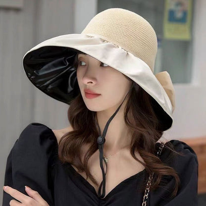 Summer Women Bucket Hat Anti-UV Sun Hats Soft Portable Wide Brim Outdoor Beach Hat Panama Cap With Storage Bag