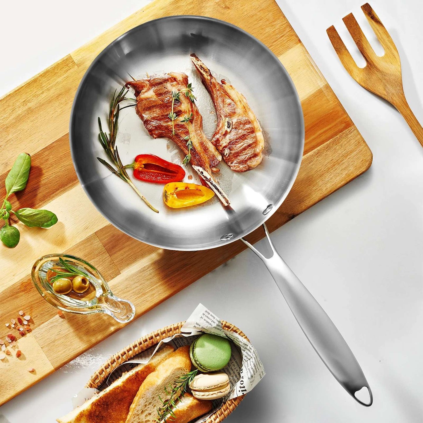 Frigideira de Aço Inoxidável 304 Antiaderente Panela para Bife Panela sem Revestimento Utensílios de Cozinha para Fogão a Gás e Cooktop de Indução