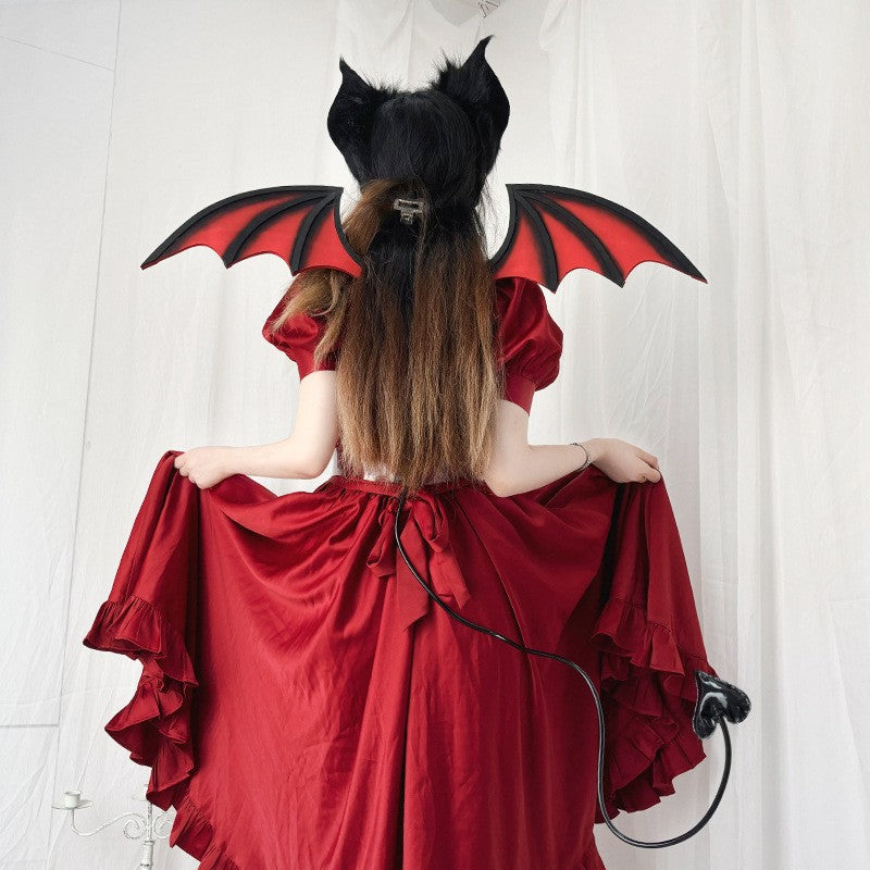 New Handmade Simulation Plush Furry Bat Ears Devil Sweetheart Halloween Bat Cosplay Pros Night Party Animals Hair Band Bat Wing