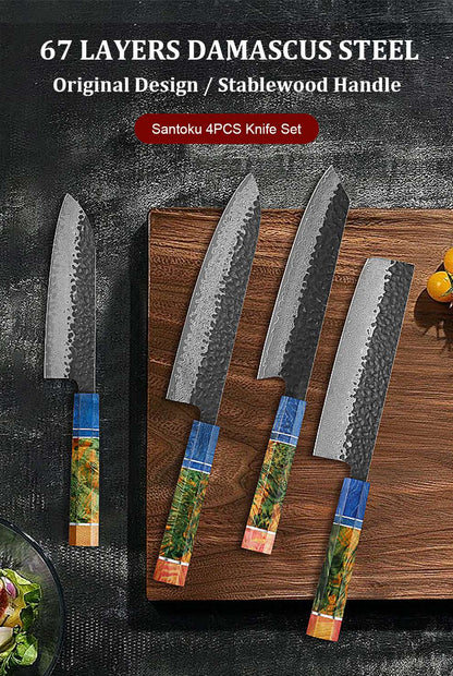 1-4 PCS Kitchen Knife set VG10 Damascus Steel Japanese chef Knife Santoku Knife Nakiri Knife kiritsuke knife Stable wood Handle