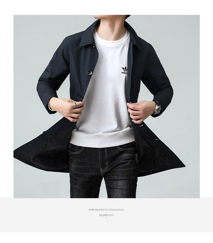 Top Quality Korean New Brand Casual Fashion Long Men Trench Coat  Windbreaker Overcoat Slim Fit Long Jacket Men Clothing