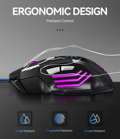 Mouse Gamer USB com Fio G6 7 Botões 5500DPI Ajustável Óptico Ergonômico E-sports para Laptop PC Xiaomi HUAWEI Samsung Pad