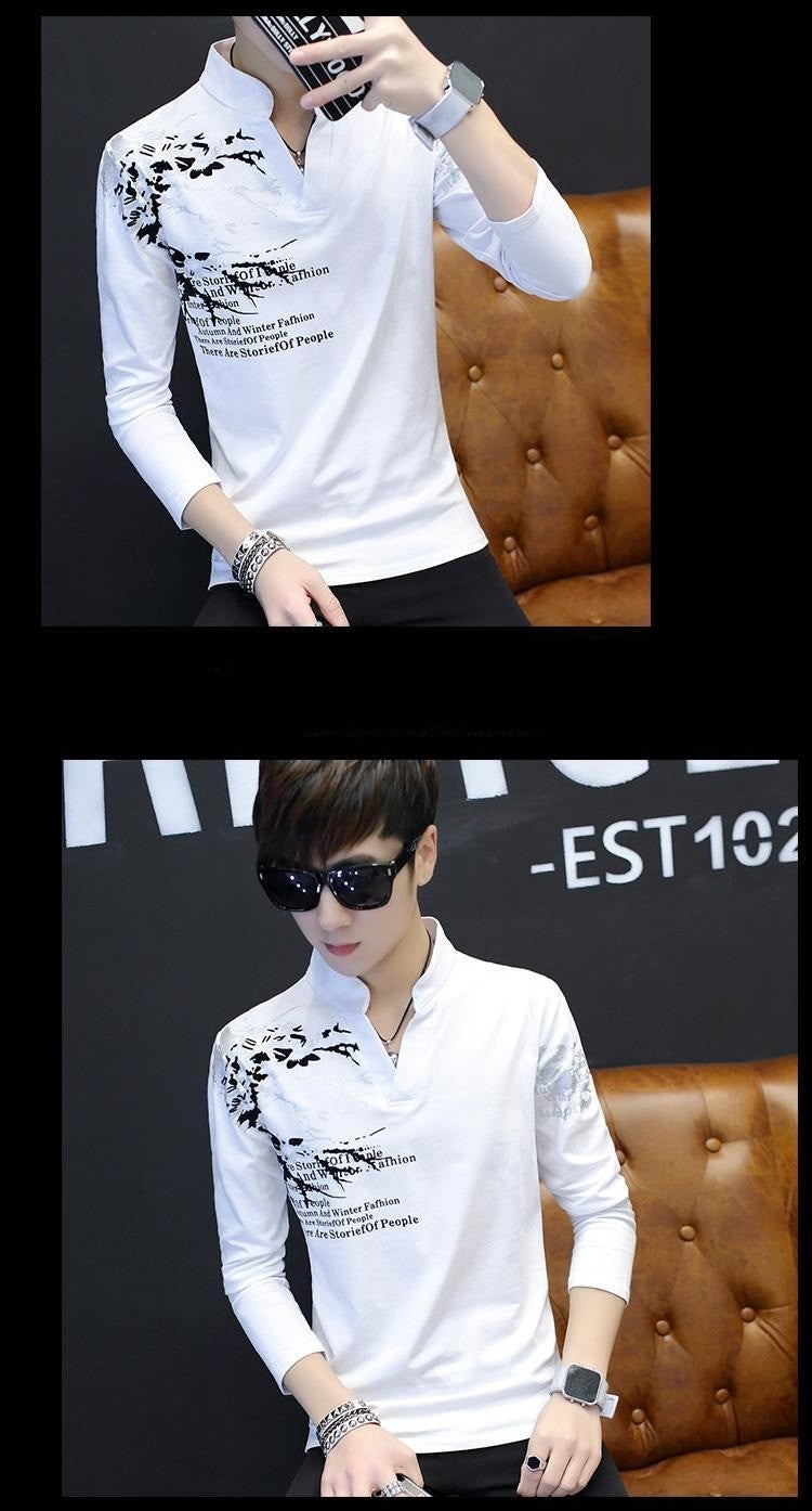 Stand Collar Man Pullovers Tight Bulk Spring Tops Sweatshirts Elasticity Designer Casual Social Quotes Slim Fit T Shirt for Men