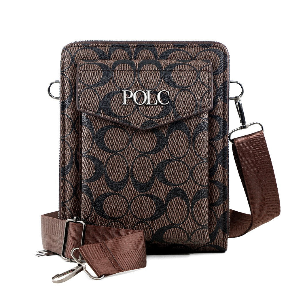 Business men's printed crossbody bag, shoulder bag, double zipper, large capacity ID bag, mobile phone bag, hanging bag