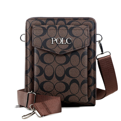 Business men's printed crossbody bag, shoulder bag, double zipper, large capacity ID bag, mobile phone bag, hanging bag