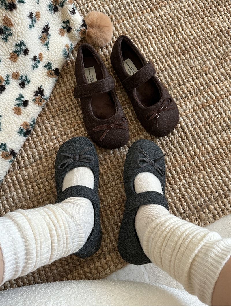 Autumn Woolen Fabric Women Flats Shoes Fashion Shoes Ladies Comfort Outdoor Warm Cotton Fur Shoes