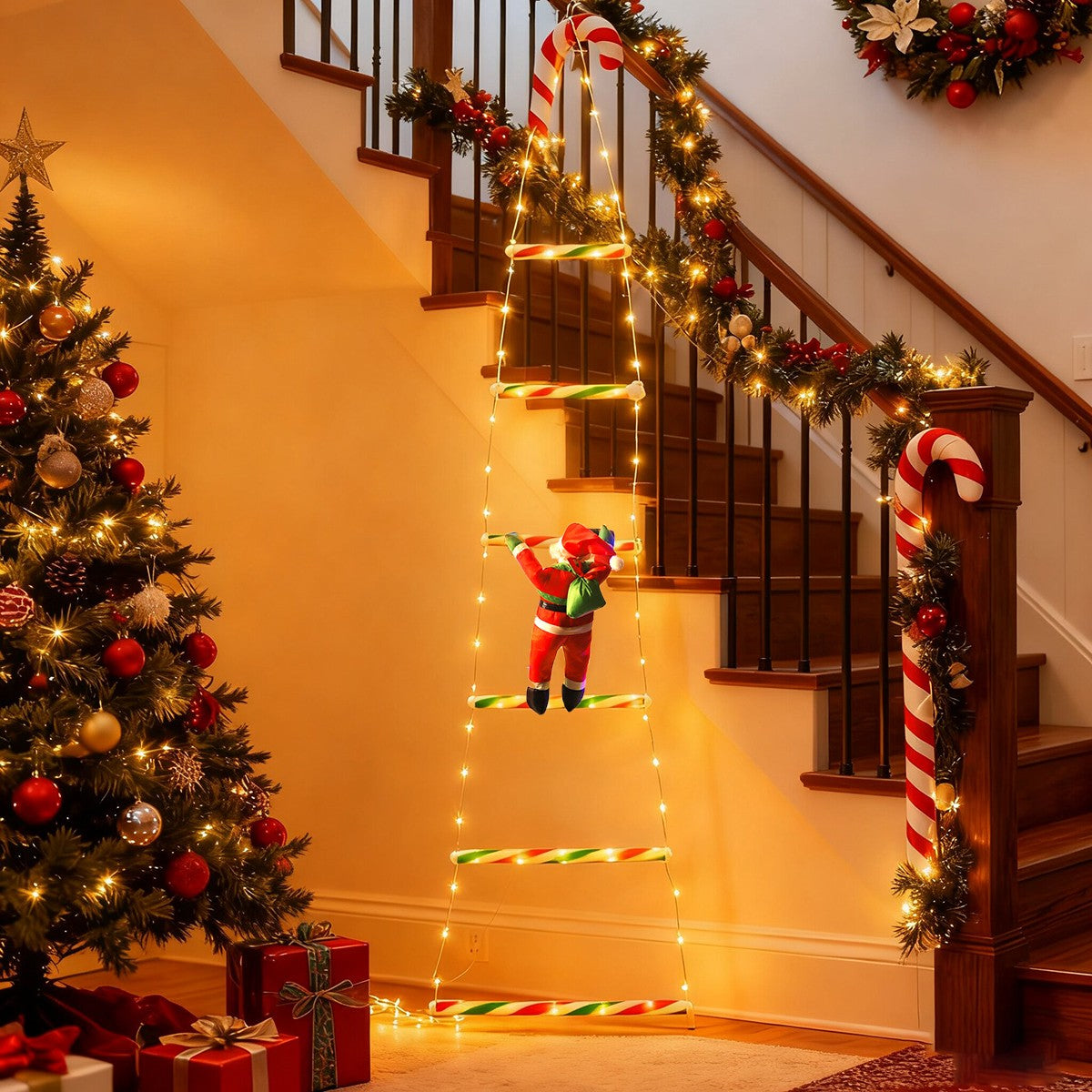 Santa Claus Ladder Light String, Suitable for Christmas Party Decoration, Christmas Lighting Decoration, Garden Decoration
