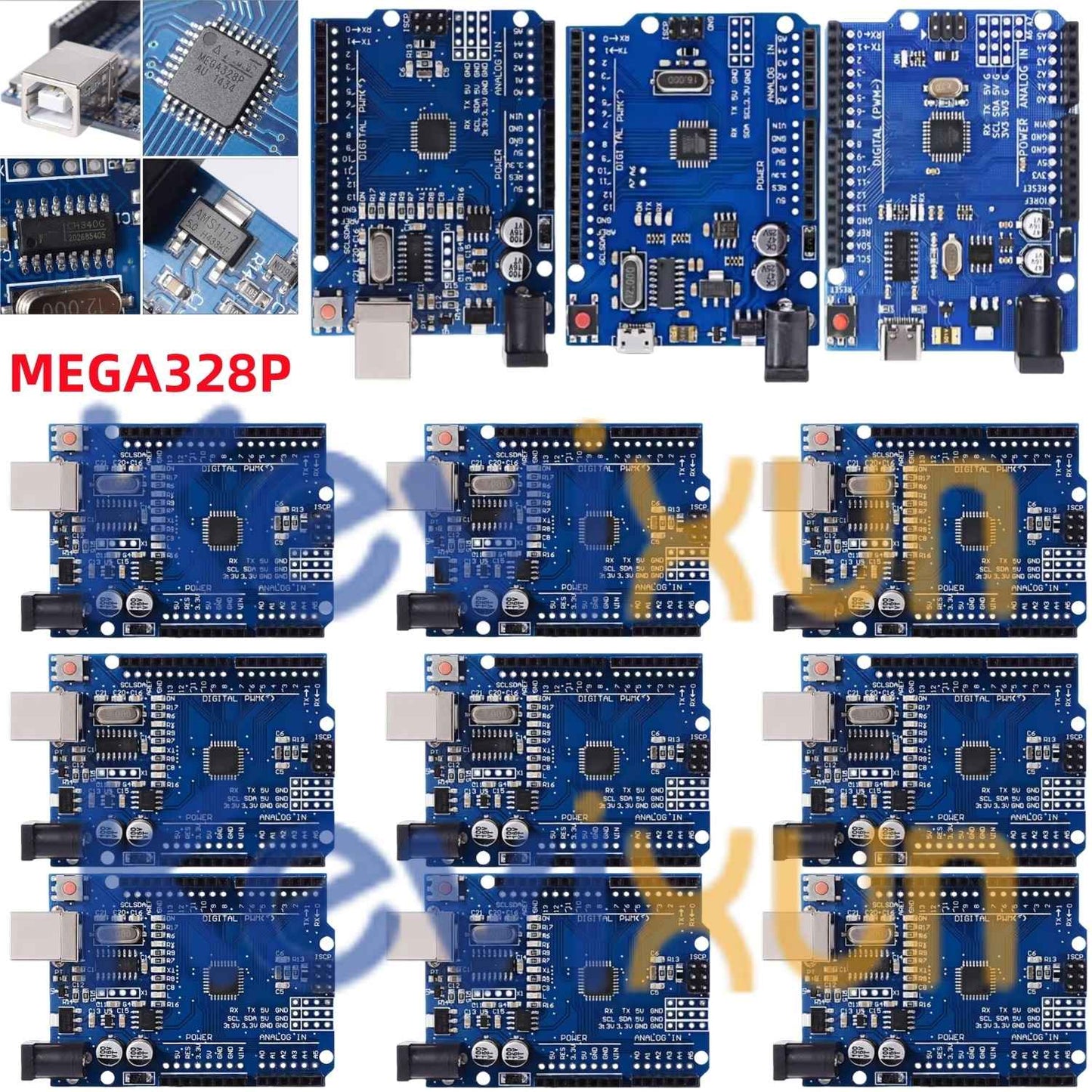 1-10PCS UNO R3 CH340G MEGA328P Chip para Arduino UNO R3 + CABO USB/TIPO-C Placa de Desenvolvimento ATMEGA328P-AU 16Mhz