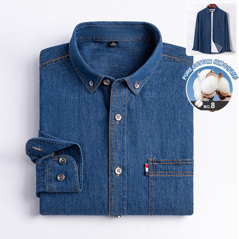 Brand Elastic Cotton Denim Shirt Men Long Sleeve Quality Cowboy Shirts for Men Casual Slim Fit Mens Designer Clothing