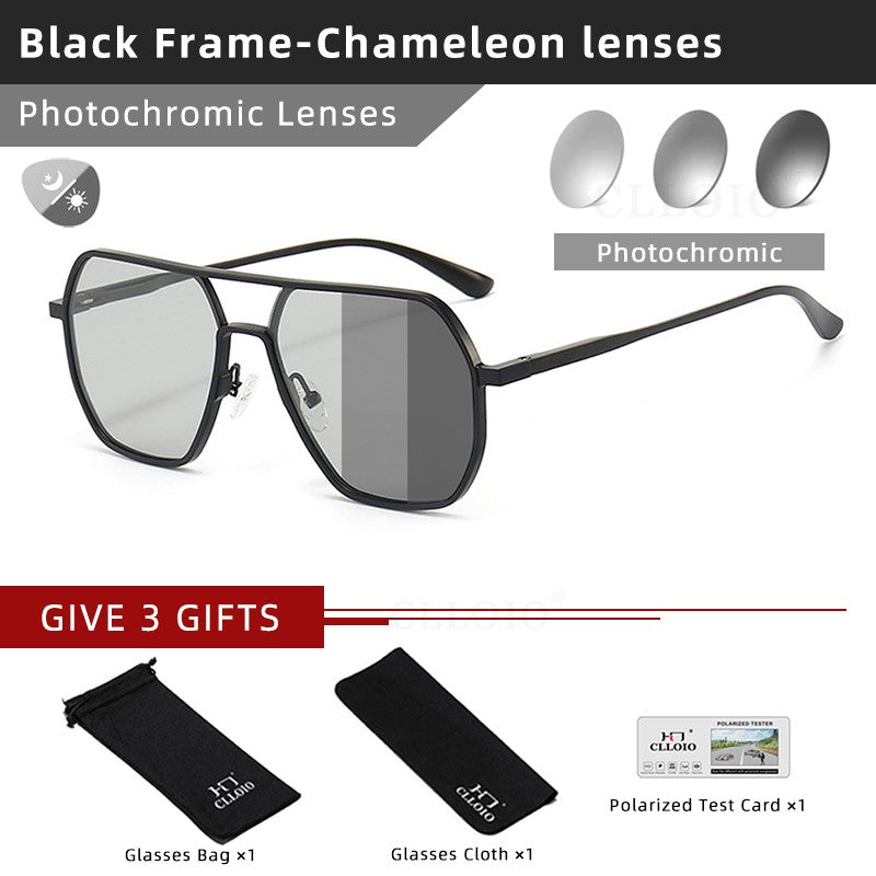 CLLOIO Óculos Antirreflexo para Visão Noturna e Diurna Masculino Feminino Polarizado para Dirigir Óculos de Sol Quadrados de Alumínio Fotocromáticos UV400
