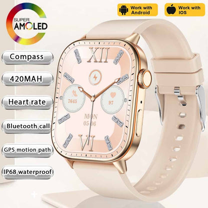 Smartwatch de Música Feminino 2025 Novo com Tela AMOLED HD de 2.01'' Moda, GPS de 6 Estrelas Embutido, Rastreador Impermeável e Chamada, Braceletes