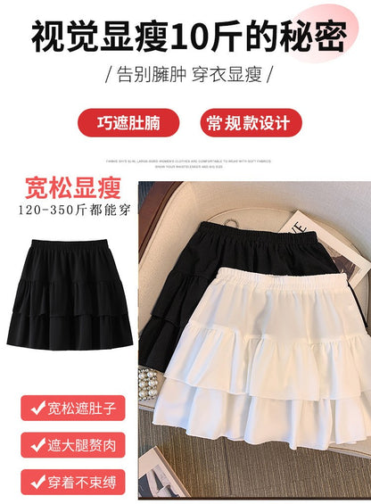 150Kg Plus Size Women's Hip 165 Cake Short Skirt Casual Pleated Ruffled Edge Skirt Black White 5XL 6XL 7XL 8XL 9XL