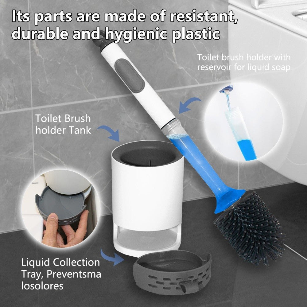 Water Spray Silicone Toilet Brush With Set 40cm Long Handle Refillable Tpr Brush With Wall-Mounted Bathroom Cleaning Accessories