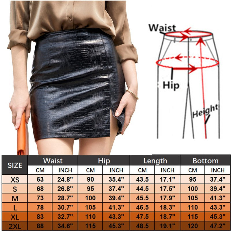 New Autumn Red Women's Crocodile Print PU Skirt,  Brown Small Stretch Slim Skirts.
