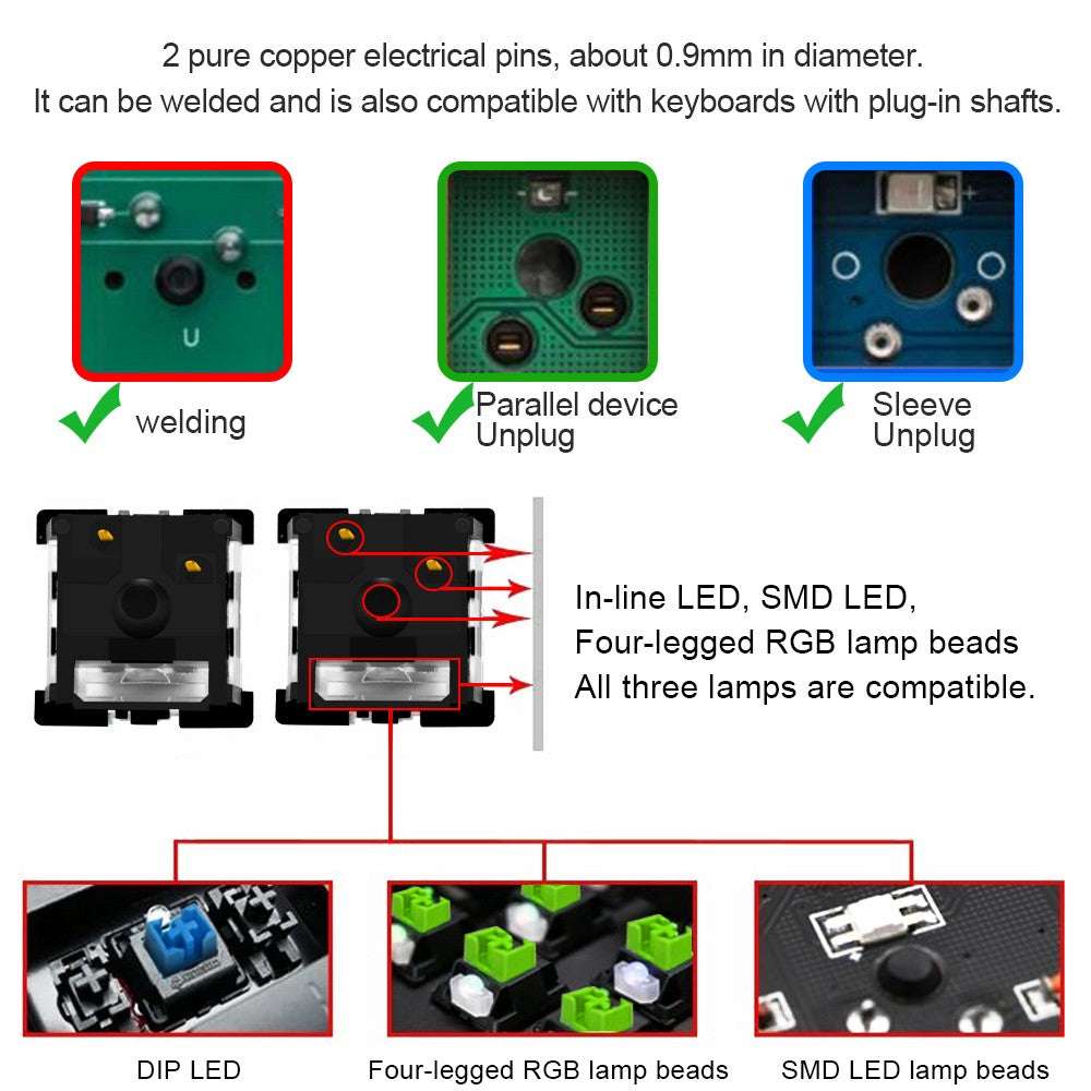 REDRAGON SMD RGB MX Switch 3Pin Clicky Linear Tactile Silent Red Switche For Backlit Mechanical Keyboard