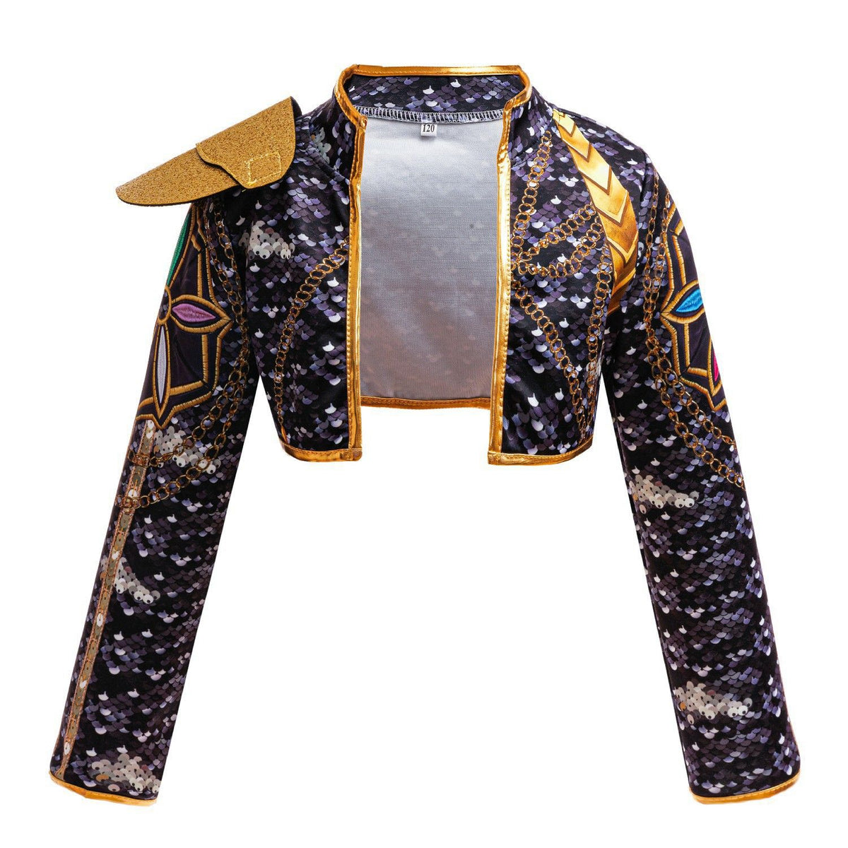 Girls Black?Gold 3D Printed Jacket Shorts Cosplay Set Kids Outfit for Stage Show Birthday Party Halloween Carnival Dress?Up