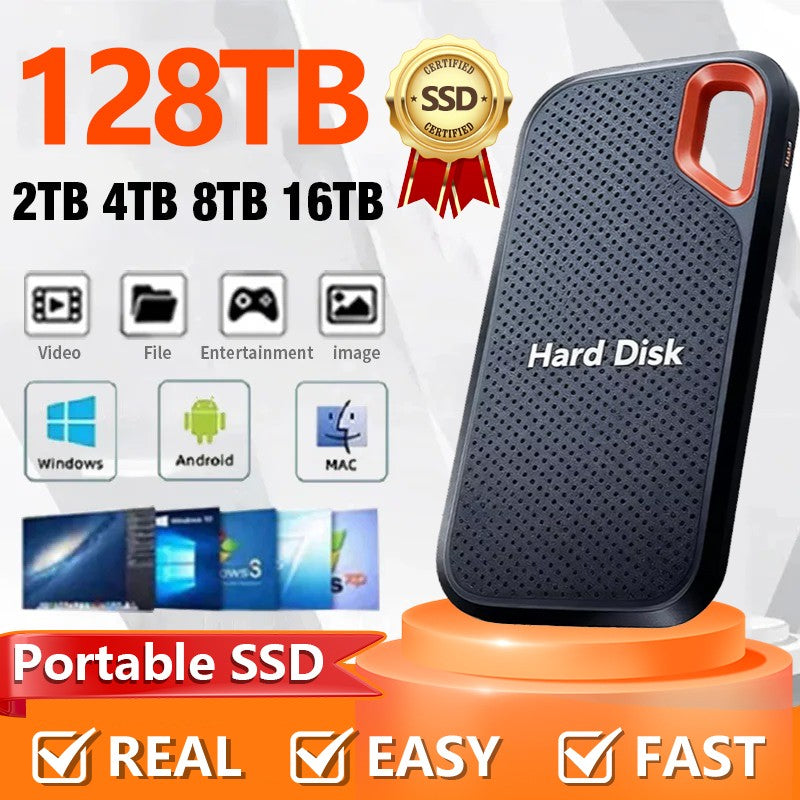 ?Marca+?SSD Portátil Real 128TB de Alta Velocidade Disco Rígido Externo 1TB Disco Rígido 16TB Dispositivo de Armazenamento USB 3.1 para Laptop/PC/Telefone/Mac