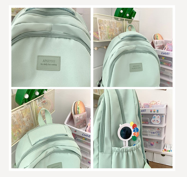 Schoolbags Student Japanese And Versatile Backpack Unisex Large-Capacity Backpack Girl Simple Polyester Material Doll Decoration