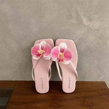 Daily Sweet Butterfly Orchid Slipper Summer Vacation Flower Flip Flops Elegant Out Wear Women's Sandals Ladies/Girls
