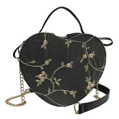 Women Sweet Crossbody Bag PU Leather Handbags with Lace & Flower Pattern for Commuting Business Travel