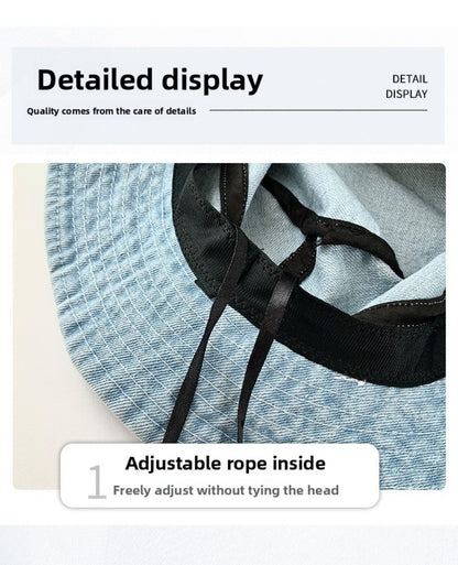 Kawaii Denim Star Fisherman Hat Wide Brim Y2K Outdoor Sun Hat Sunshade Adjustable Western Cowboy Hat Fishing