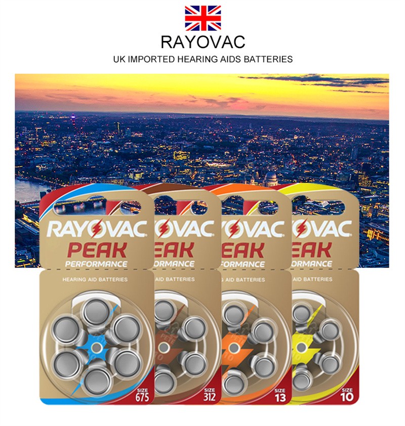 60Pcs Hearing Aid Batteries 10 A10 ZA10 10A P10 PR70 Rayovac Peak High Performance Zinc Air Battery For Mini Digital Hearing Aid