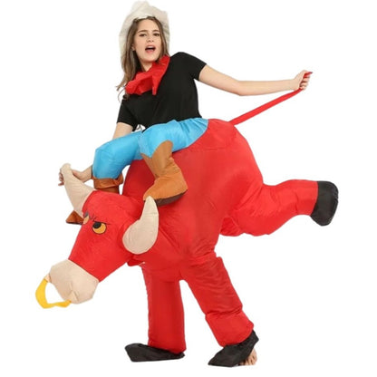 Inflatable Riding Bull Cowboy Costume Adult Funny Blow Up Rodeo Bull Outfit For Halloween Carnival Cosplay Party Dress Up