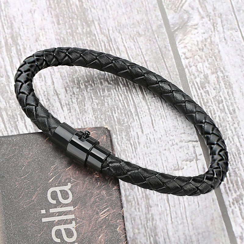 Mirbow Punk Vintage Masculino Pulseira Preta 6mm Redonda Trançada de Couro para Homens Mulheres Pulseiras da Moda Joias
