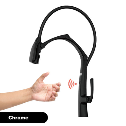 Luxury Gunmetal Brass Kitchen Faucet with LED Display,Sensor&Pull-Out 3-Function Spray,Touchless High Pressure Water-Saving Tap