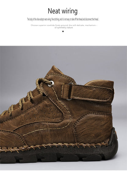 Botas masculinas costuradas à mão, sapatos casuais plus size, botas confortáveis e macias, botas antiderrapantes para uso externo