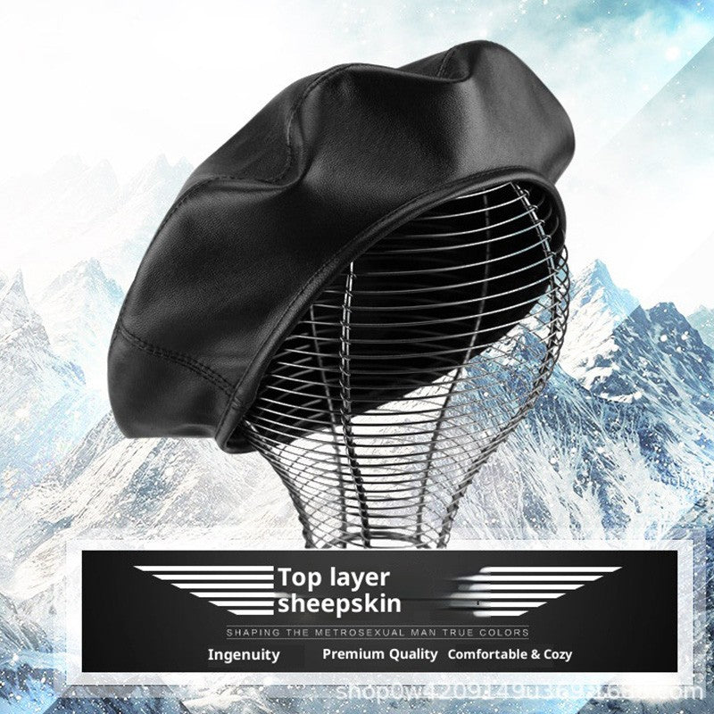 Autumn Winter Women's Genuine Sheep Leather Beret Vintage British Style Painter Hat Versatile Casual Real Leather Headwear
