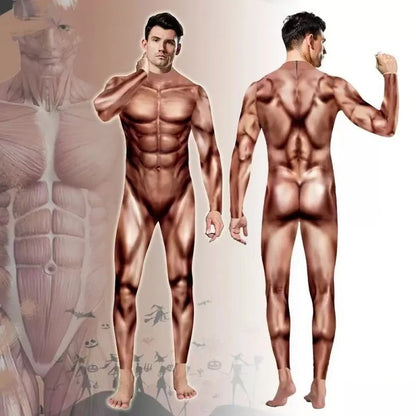 Zawaland Men Mechanical Muscle Punk Zentai Suit Carnival Cosplay Bodysuit Halloween Party Macho Costume Show Festival Jumpsuit