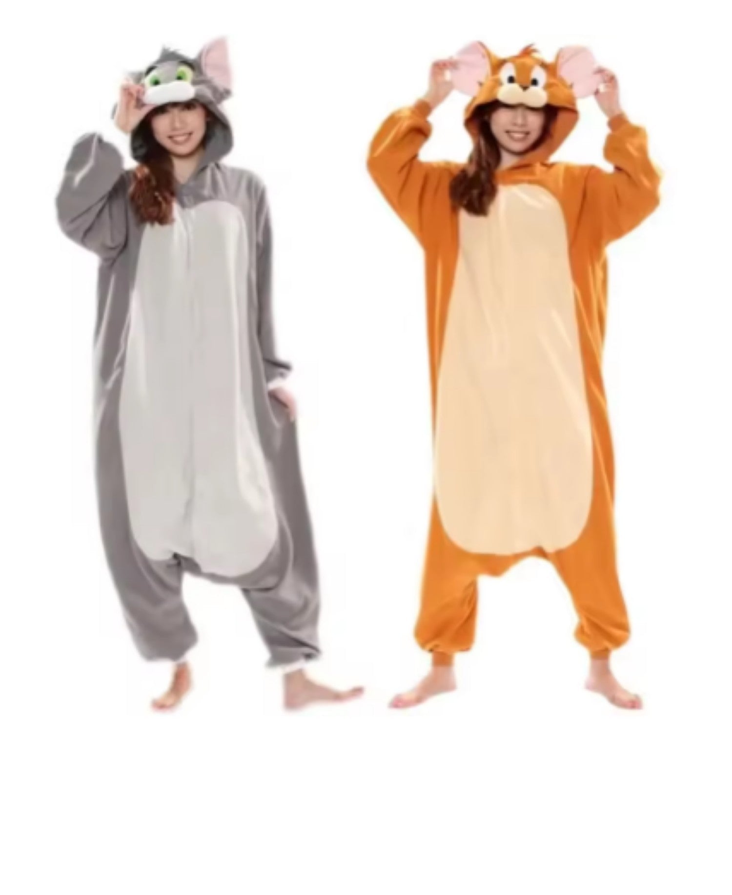 Flannel new cosplay animal grey Jerry mouse Tom cat jumpsuit pajamas cartoon animal Halloween party costume jumpsuit with hat pa