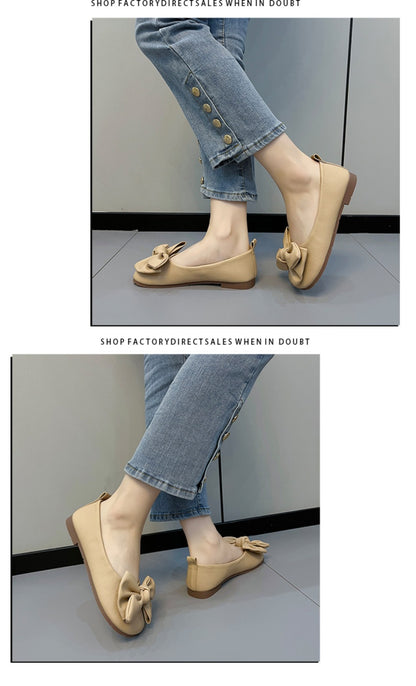 New Luxury Designer Shoes for Women Fashion Butterfly-knot Square Toe Party Leather Ballet Flats Ladies Flat Shoes Loafers Women