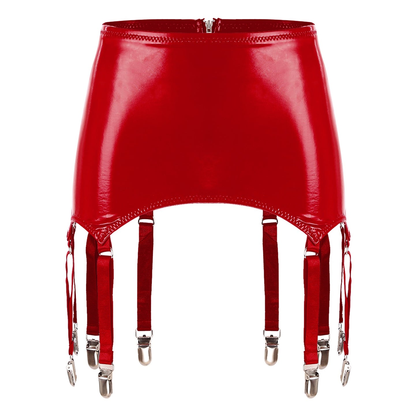 Womens Garters Latex Skirts Ladies Suspender Belt Wet Look Patent Leather Mini Skirts Garters with Metal Clips Clubwear Costume