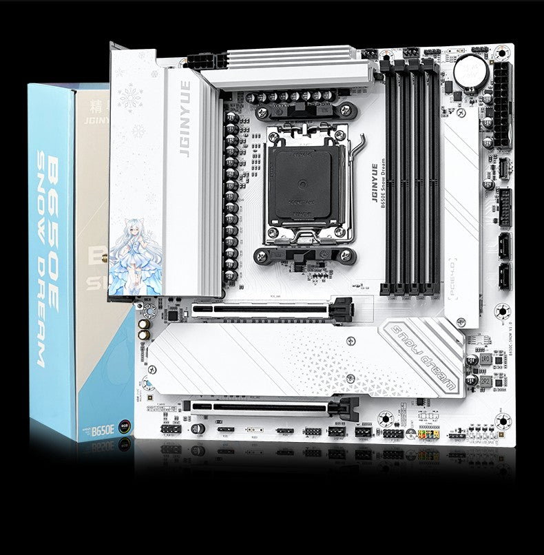 Placa-mãe JINGYUE B650E SNOW DREAM Gaming AMD AM5 Socket 192GB DDR5 3 M.2 Dissipador de Calor com ARGB Sync HDMI DP Tipo-C