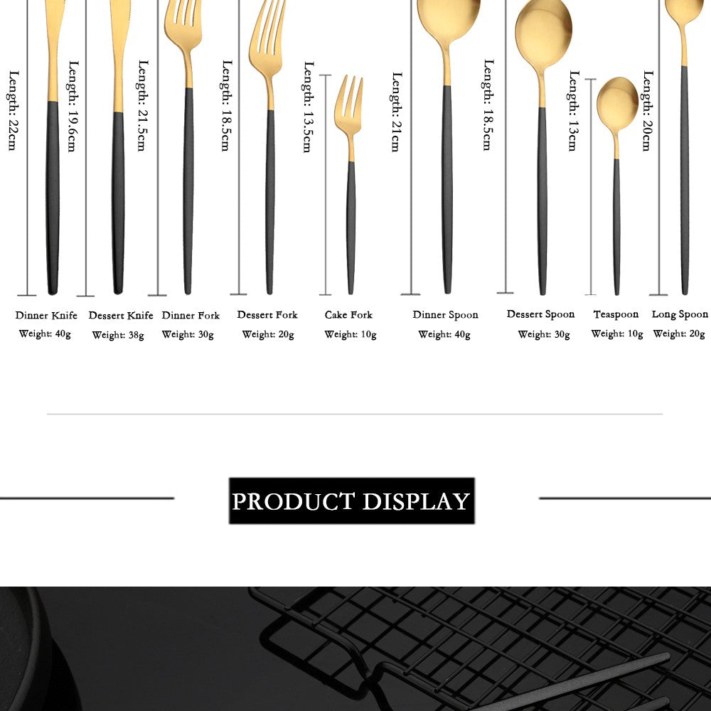 Talheres de Aço Inoxidável Preto Dourado Kit de Talheres Faca de Jantar Colher de Café Garfo Garfo de Salada Colher Faqueiro