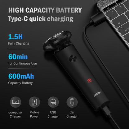 Sejoy Electric Razor for Men 3-Blade Rotary Shaving Machine,Electric Shaver Type-C Fast Charging,LED Display Hair Timmer