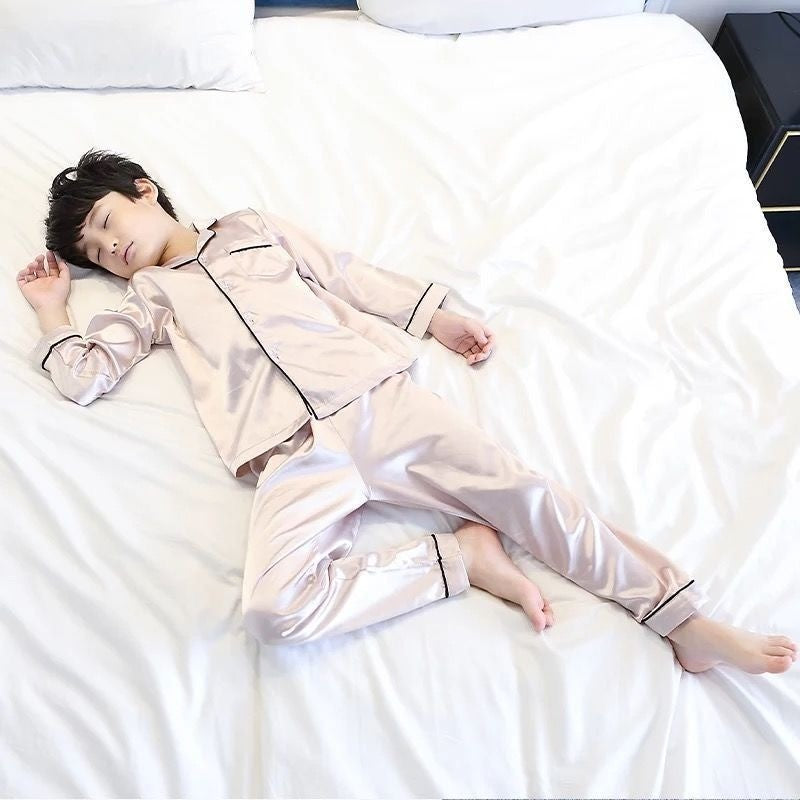 Kids Ice Silk Sleepwear Summer Short Sleeve Homewear Set for Boys Girls Thin Lightweight Baby Air Conditioning Clothing