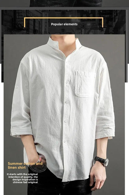 Casual Linen Cotton Shirt Men's Loose Sleeveless Top Chinese Style Autumn Outerwear Comfortable Breathable Men's Casual Shirt