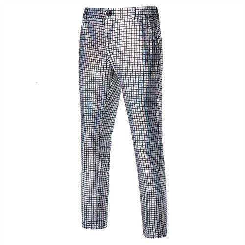 Novas Calças Masculinas Luxuosas de Terno Xadrez com Lantejoulas Moda Masculina Festa de Dança Bar KTV Casual Calças Pequenas Elásticas