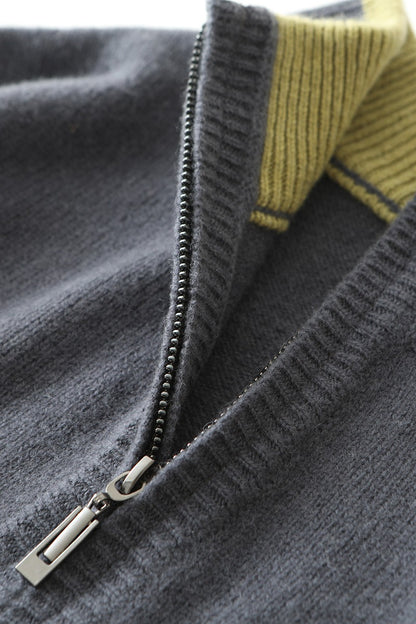 New Men Knitted Half Zipper Style Pullover Pure Australian Wool Sweater Splicing Edge Decoration High quality Thicken Warm Tops