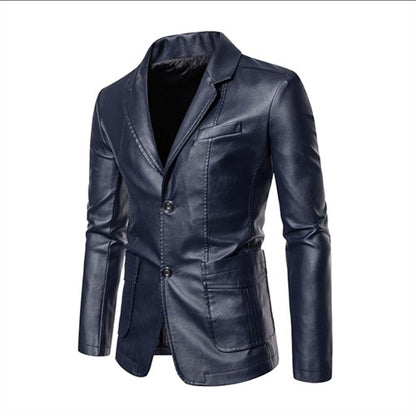 2024 New Men Business Casual Leather Jacket Black / khaki Fashion Male Suit Collar Coats Large Size 5XL Slim Fit Top