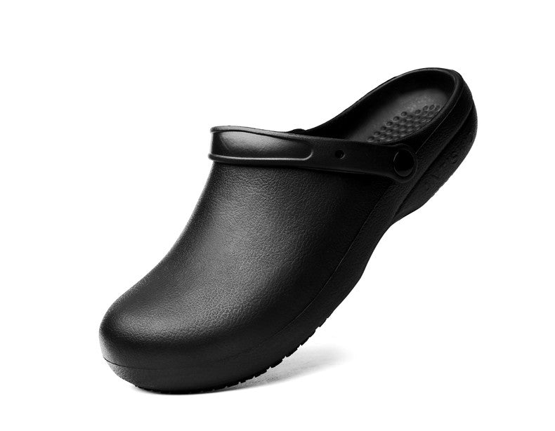 Pure Black Anti Skid Rubber Sandals Chef Shoes Kitchen Cook Waterproof Garden Shoes Clogs Without Holes Plus Big Size 47 48 49